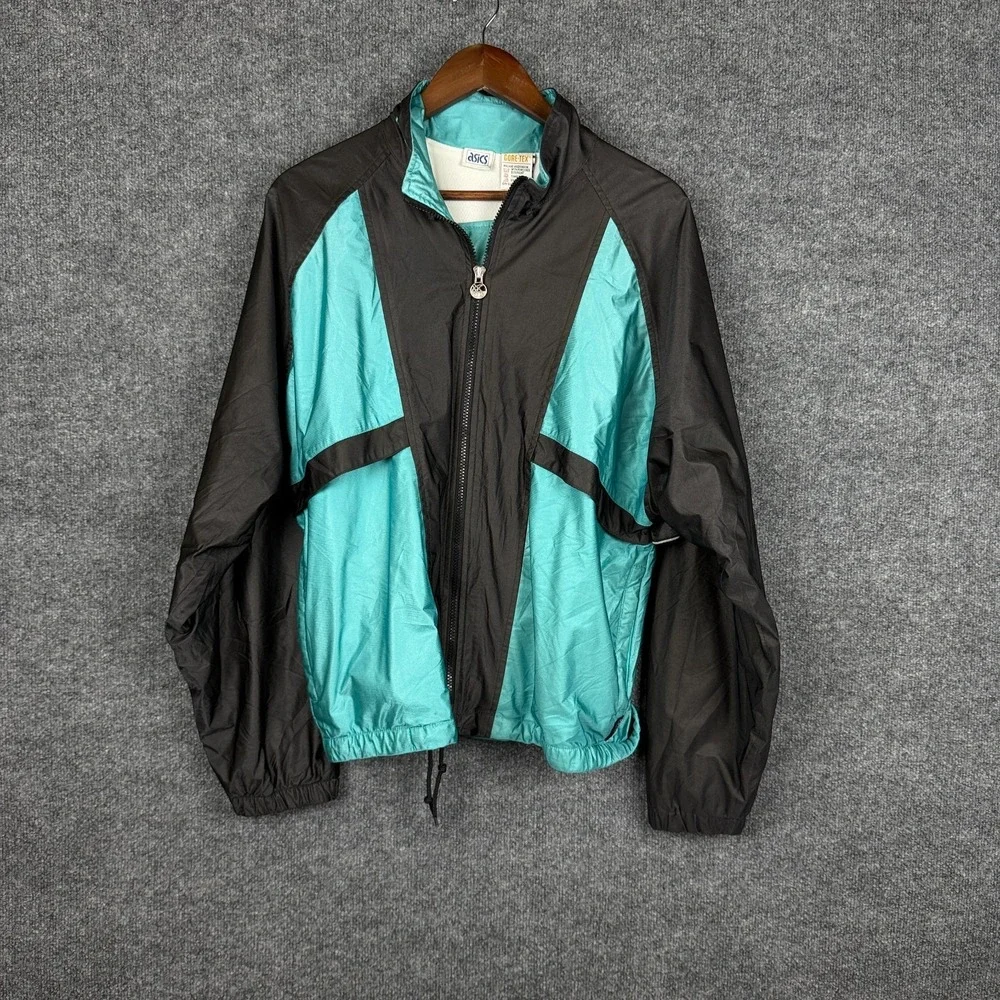 Vintage Asics Gore-Tex Jacket Mens Teal Black Full Zip Windbreaker Shell Large